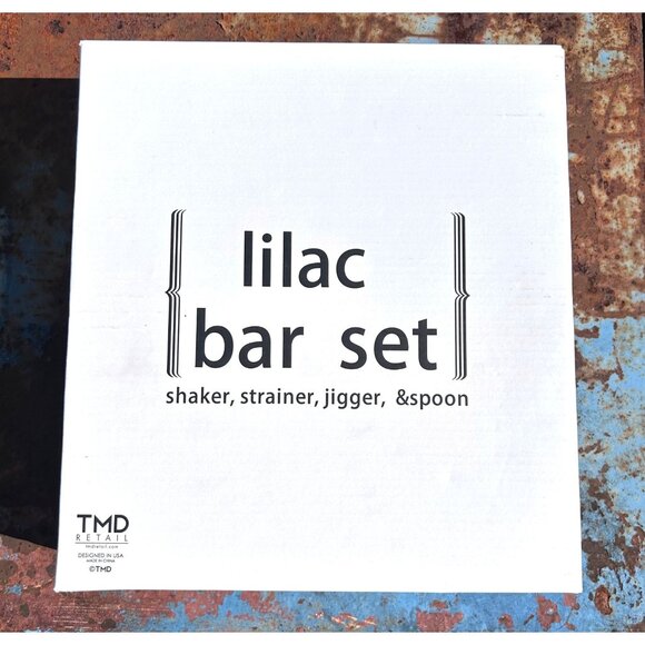 NIB URBAN OUTFITTERS LILAC PURPLE COCKTAIL BAR SET GIFT BOX SHAKER STRAINER JGR+ - Picture 3 of 4